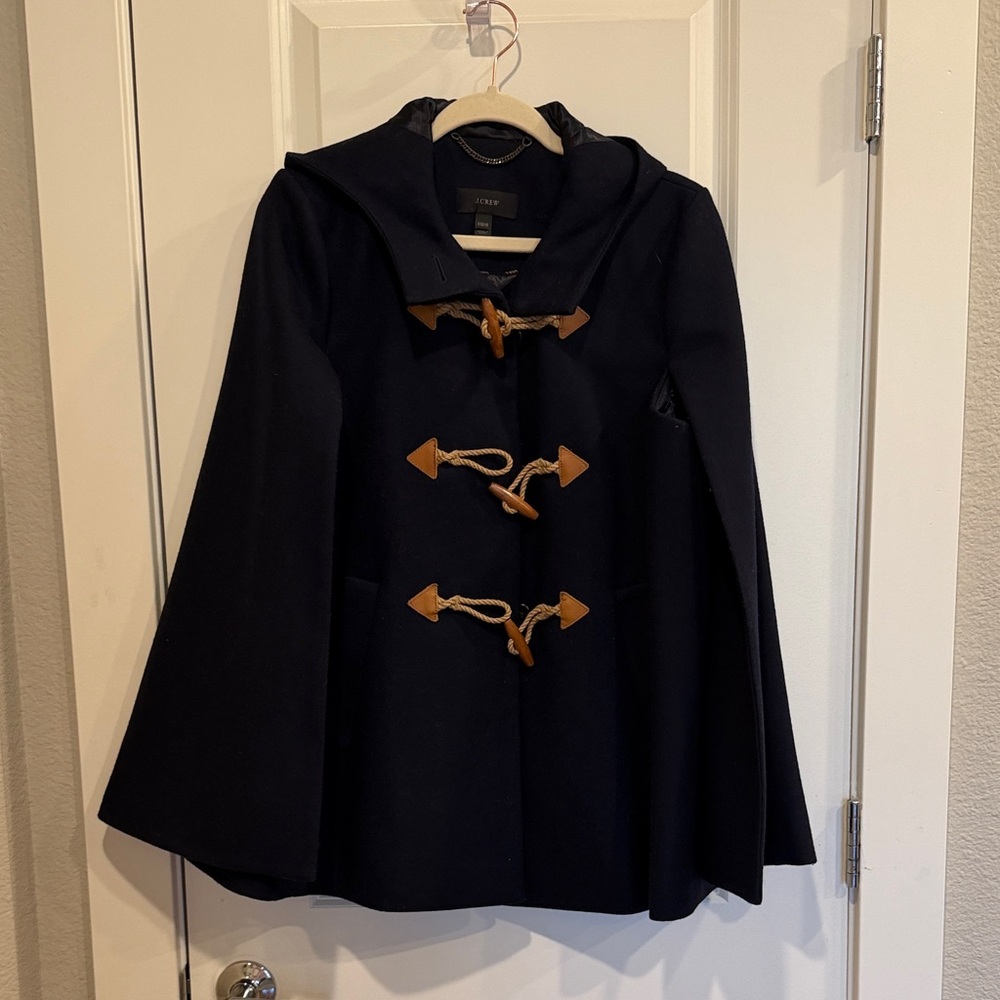 J. Crew Dark Blue Cape with Tan Toggles